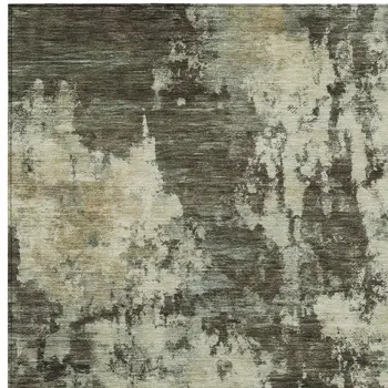 10' X 14' Brown And Beige Abstract Washable Indoor Outdoor Area Rug