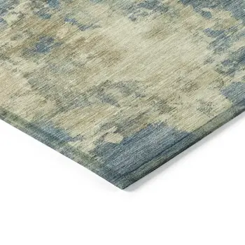 3' X 5' Blue And Beige Abstract Washable Indoor Outdoor Area Rug