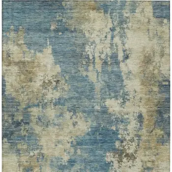 3' X 5' Blue And Beige Abstract Washable Indoor Outdoor Area Rug