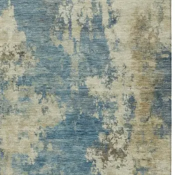 5' X 8' Blue And Beige Abstract Washable Indoor Outdoor Area Rug