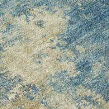8' Blue And Beige Round Abstract Washable Indoor Outdoor Area Rug