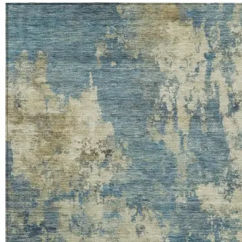 8' X 10' Blue And Beige Abstract Washable Indoor Outdoor Area Rug