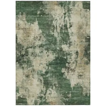 3' X 5' Fern Green And Beige Abstract Washable Indoor Outdoor Area Rug