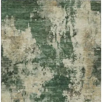 5' X 8' Fern Green And Beige Abstract Washable Indoor Outdoor Area Rug