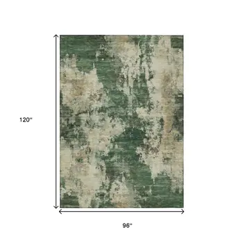 8' X 10' Fern Green And Beige Abstract Washable Indoor Outdoor Area Rug
