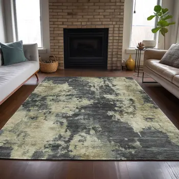 3' X 5' Gray And Beige Abstract Washable Indoor Outdoor Area Rug