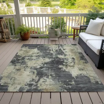 5' X 8' Gray And Beige Abstract Washable Indoor Outdoor Area Rug