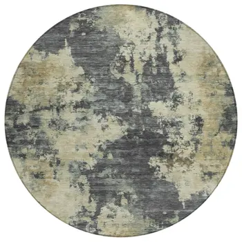 8' Gray And Beige Round Abstract Washable Indoor Outdoor Area Rug
