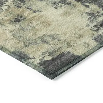 8' Gray And Beige Round Abstract Washable Indoor Outdoor Area Rug