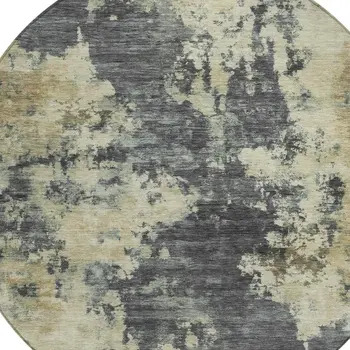 8' Gray And Beige Round Abstract Washable Indoor Outdoor Area Rug