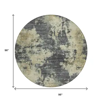 8' Gray And Beige Round Abstract Washable Indoor Outdoor Area Rug
