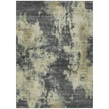 9' X 12' Gray And Beige Abstract Washable Indoor Outdoor Area Rug