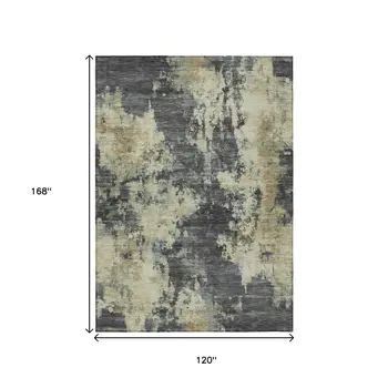10' X 14' Gray And Beige Abstract Washable Indoor Outdoor Area Rug