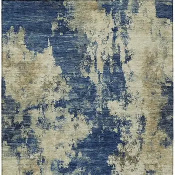 3' X 5' Navy Blue And Beige Abstract Washable Indoor Outdoor Area Rug