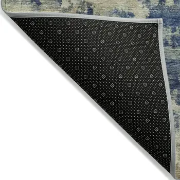 5' X 8' Navy Blue And Beige Abstract Washable Indoor Outdoor Area Rug