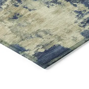 10' X 14' Navy Blue And Beige Abstract Washable Indoor Outdoor Area Rug