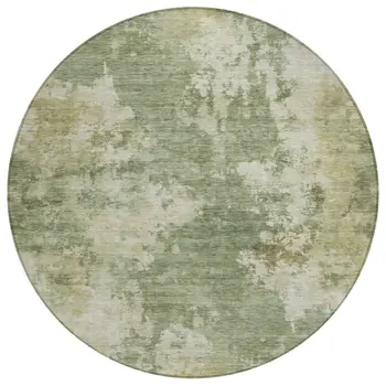 8' Sage And Beige Round Abstract Washable Indoor Outdoor Area Rug