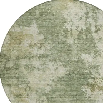 8' Sage And Beige Round Abstract Washable Indoor Outdoor Area Rug