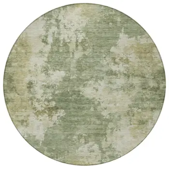 8' Sage And Beige Round Abstract Washable Indoor Outdoor Area Rug