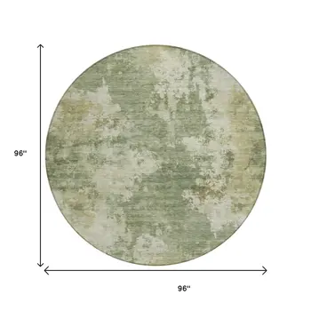 8' Sage And Beige Round Abstract Washable Indoor Outdoor Area Rug