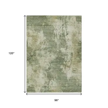 8' X 10' Sage And Beige Abstract Washable Indoor Outdoor Area Rug