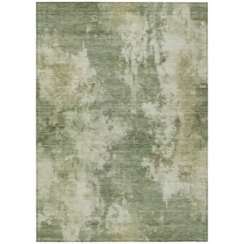 9' X 12' Sage And Beige Abstract Washable Indoor Outdoor Area Rug