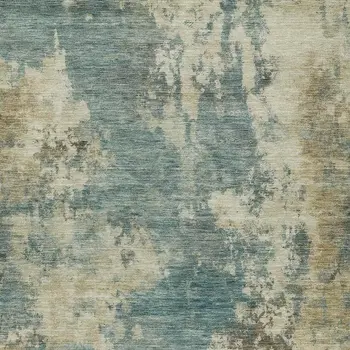 5' X 8' Teal Blue And Beige Abstract Washable Indoor Outdoor Area Rug