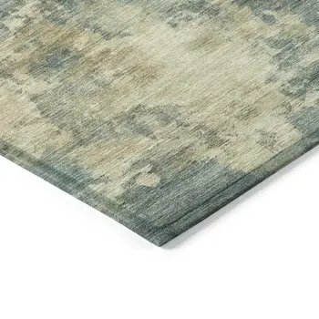 8' X 10' Teal Blue And Beige Abstract Washable Indoor Outdoor Area Rug