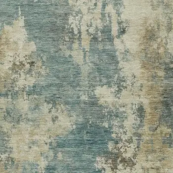 8' X 10' Teal Blue And Beige Abstract Washable Indoor Outdoor Area Rug
