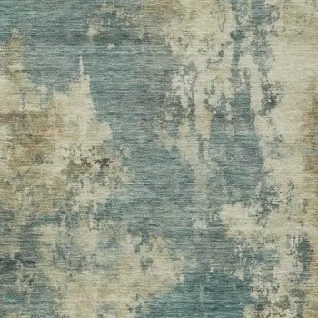 10' X 14' Teal Blue And Beige Abstract Washable Indoor Outdoor Area Rug