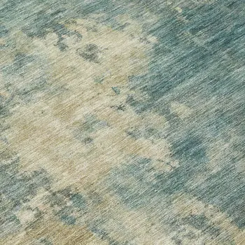 10' X 14' Teal Blue And Beige Abstract Washable Indoor Outdoor Area Rug