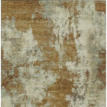 3' X 5' Terra Cotta And Beige Abstract Washable Indoor Outdoor Area Rug
