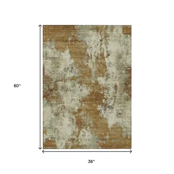 3' X 5' Terra Cotta And Beige Abstract Washable Indoor Outdoor Area Rug