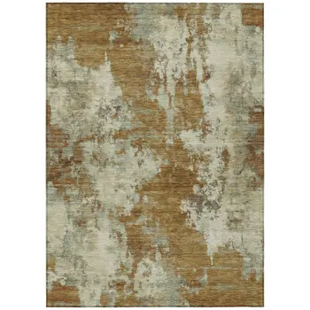 3' X 5' Terra Cotta And Beige Abstract Washable Indoor Outdoor Area Rug