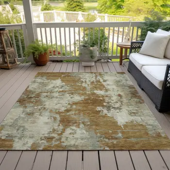 5' X 8' Terra Cotta And Beige Abstract Washable Indoor Outdoor Area Rug