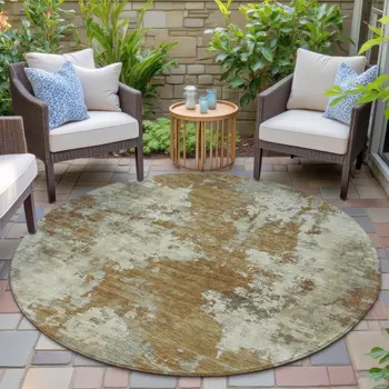 8' Terra Cotta And Beige Round Abstract Washable Indoor Outdoor Area Rug