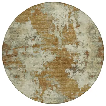 8' Terra Cotta And Beige Round Abstract Washable Indoor Outdoor Area Rug