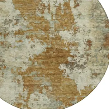 8' Terra Cotta And Beige Round Abstract Washable Indoor Outdoor Area Rug
