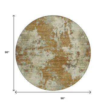 8' Terra Cotta And Beige Round Abstract Washable Indoor Outdoor Area Rug