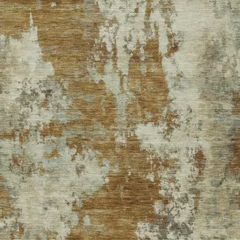 9' X 12' Terra Cotta And Beige Abstract Washable Indoor Outdoor Area Rug