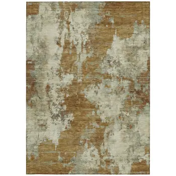 10' X 14' Terra Cotta And Beige Abstract Washable Indoor Outdoor Area Rug