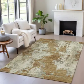 10' X 14' Terra Cotta And Beige Abstract Washable Indoor Outdoor Area Rug