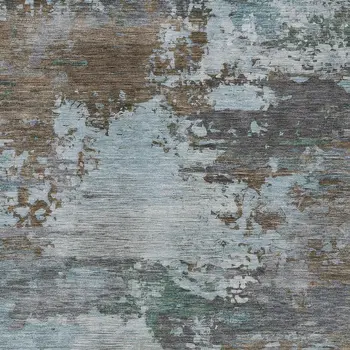 3' X 5' Brown And Blue Abstract Washable Indoor Outdoor Area Rug