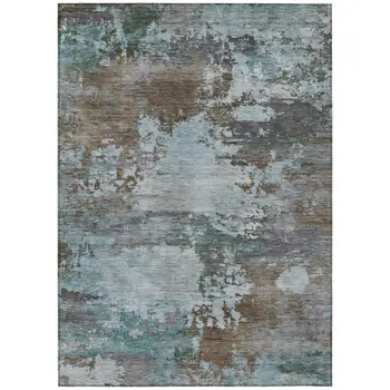 5' X 8' Brown And Blue Abstract Washable Indoor Outdoor Area Rug