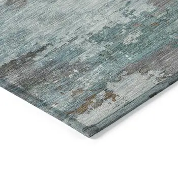 5' X 8' Brown And Blue Abstract Washable Indoor Outdoor Area Rug