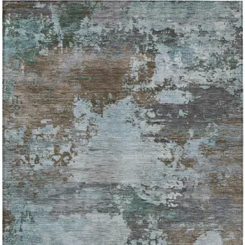 8' X 10' Brown And Blue Abstract Washable Indoor Outdoor Area Rug