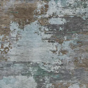 8' X 10' Brown And Blue Abstract Washable Indoor Outdoor Area Rug