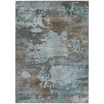 9' X 12' Brown And Blue Abstract Washable Indoor Outdoor Area Rug