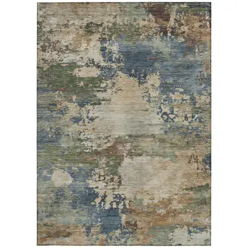 3' X 5' Blue Green And Beige Abstract Washable Indoor Outdoor Area Rug