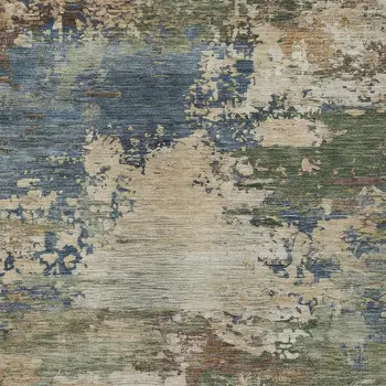 9' X 12' Blue Green And Beige Abstract Washable Indoor Outdoor Area Rug